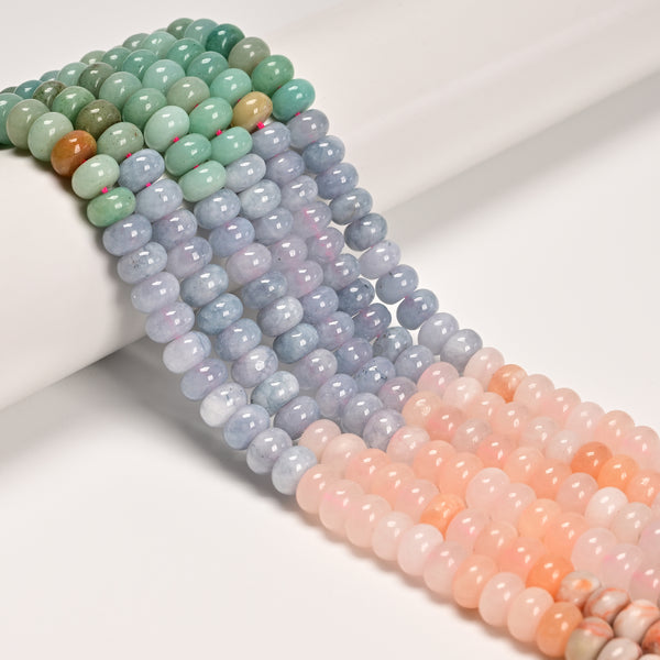 12-Multi-color Gemstone Smooth Rondelle Beads Size 5x8mm 15.5" Strand