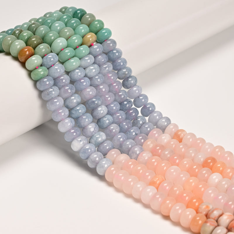 12-Multi-color Gemstone Smooth Rondelle Beads Size 5x8mm 15.5" Strand