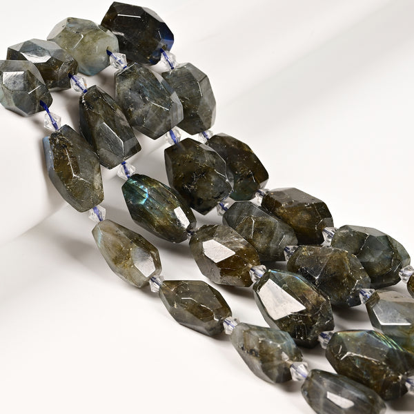 Natural Labradorite Faceted Rice Nugget Chunk Beads 15-18x22-25mm 15.5" Strand