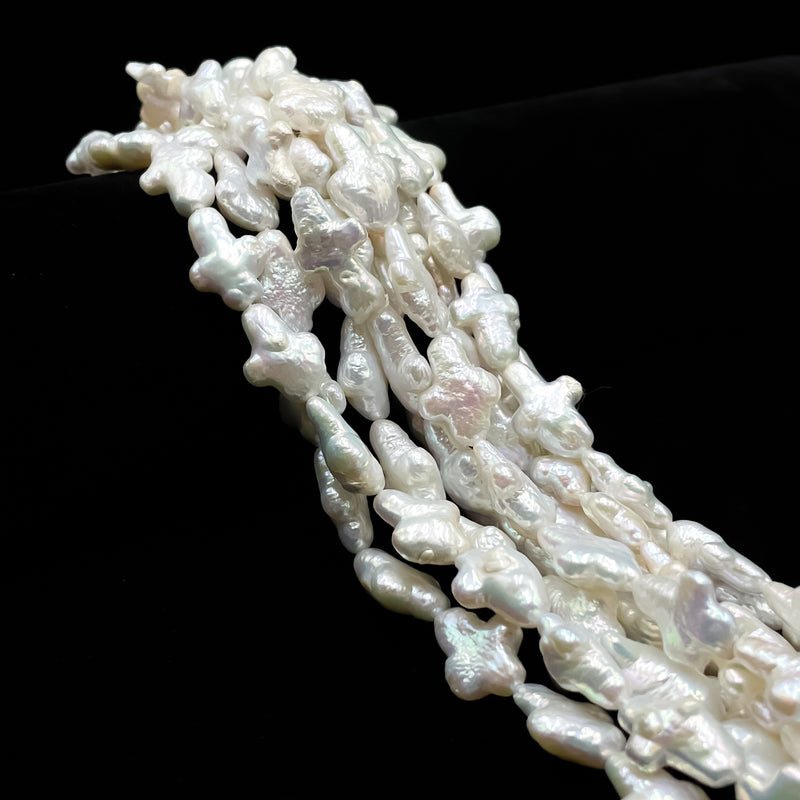 White Fresh Water Pearl Keshi Cross Shape Beads Size Approx 12x16mm 15.5'' Strd