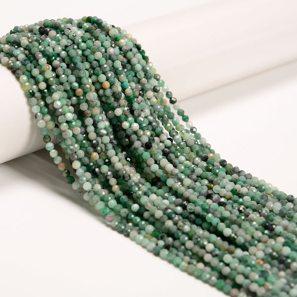 Natural Emerald Faceted Round Beads Size 3mm 15.5'' Strand