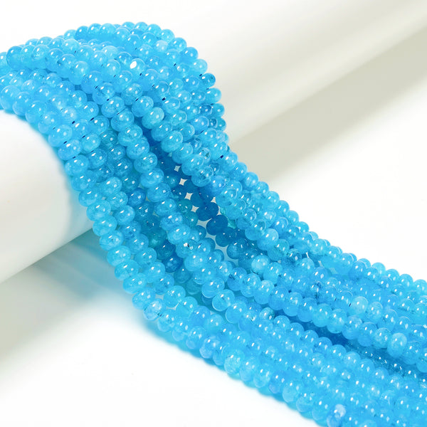 Aqua Blue Color Dyed Jade Smooth Rondelle Beads Size 4x6mm 15.5'' Strand