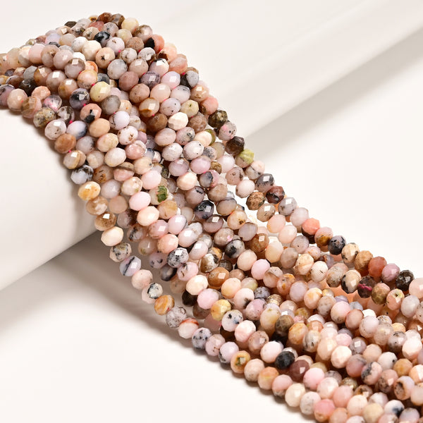 Natural Pink Opal Faceted Rondelle Beads Size 3x4mm 4x5mm 15.5'' Strand