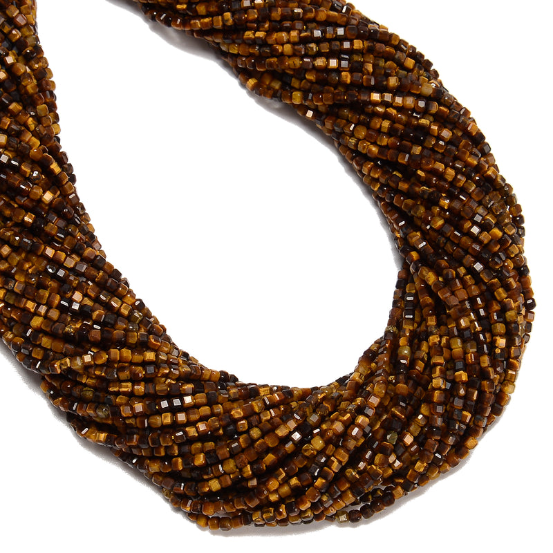 Natural Yellow Tiger Eye Faceted Rubik's Cube Beads Size 2mm 15.5'' Strand
