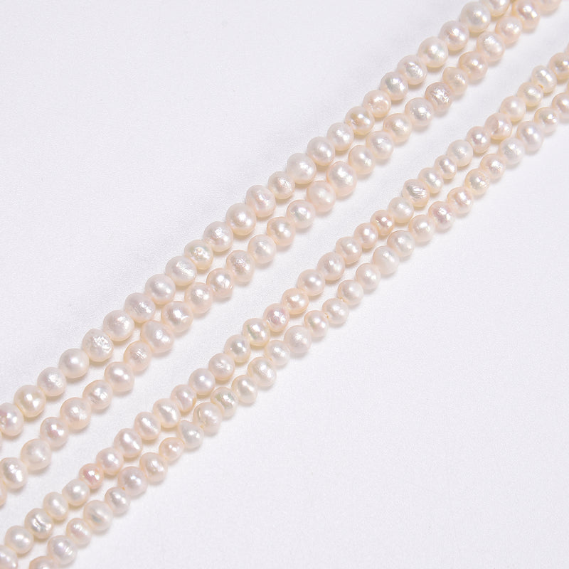 Natural White Fresh Water Pearl Off Round Beads Size 4mm 5mm 14" Strand