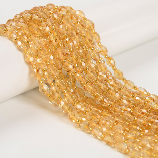 Natural Citrine Faceted Rice Shape Beads Size 6x8mm 15.5 Strand
