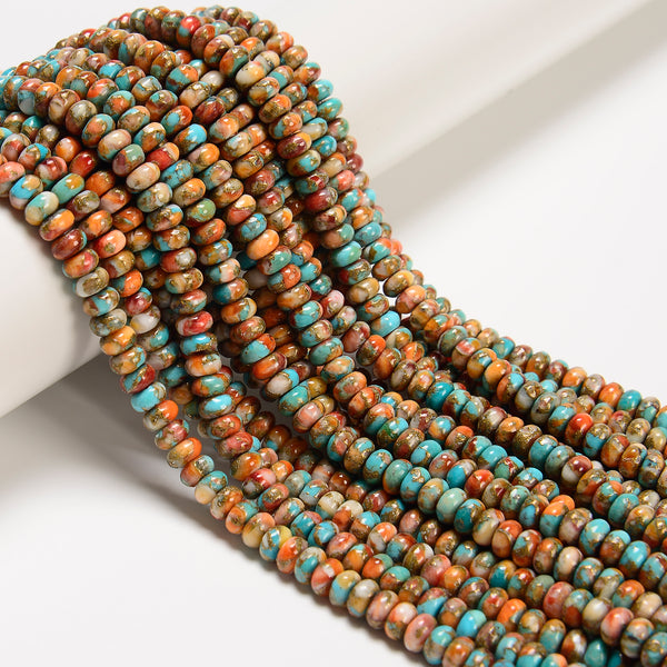 Natural Spiny Oyster Mohave Copper Turquoise Smooth Rondelle 4x6mm 15.5'' Strand