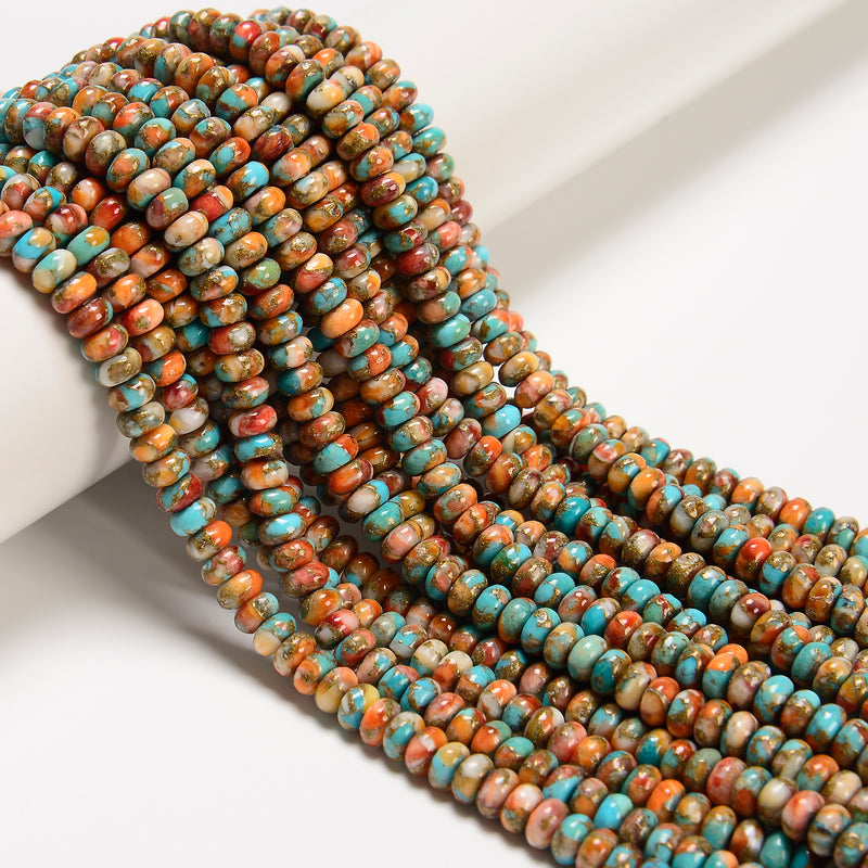 Natural Spiny Oyster Mohave Copper Turquoise Smooth Rondelle 4x6mm 15.5'' Strand