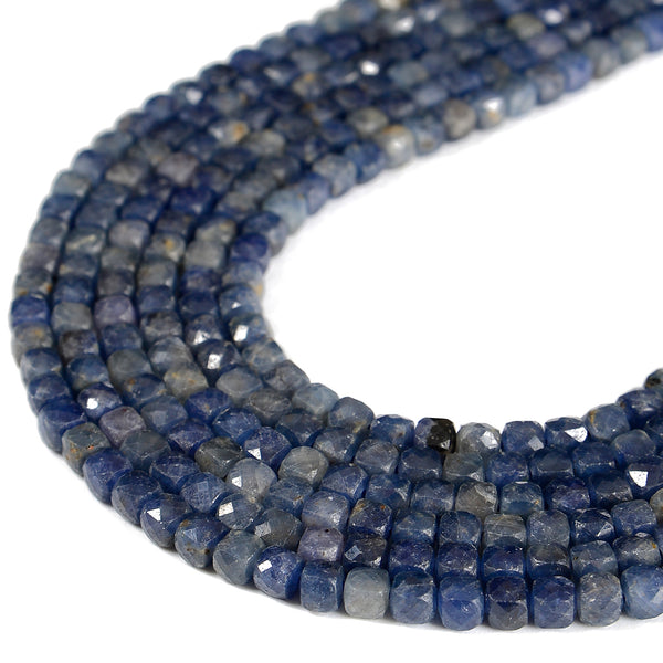 Natural Sapphire Faceted Cube Beads Size 4-5mm 15.5'' Strand