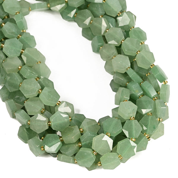 Natural Green Aventurine Faceted Hexagon Shape Beads Size 12mm 15.5'' Strand