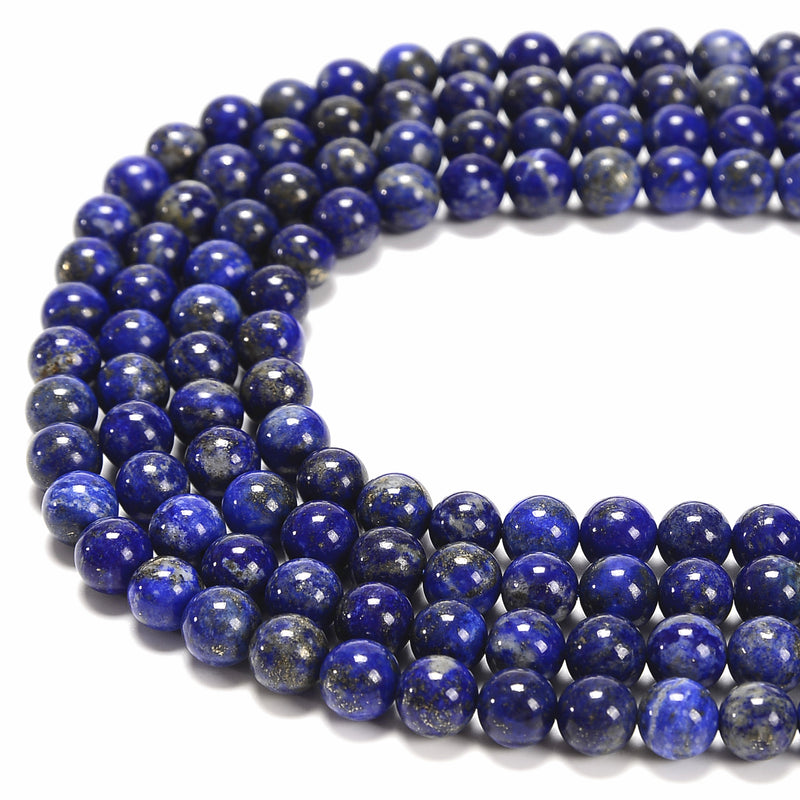 Natural Lapis Lazuli Smooth Round Beads 3.5 - 4mm 6mm 8mm 10mm 15.5'' Strand