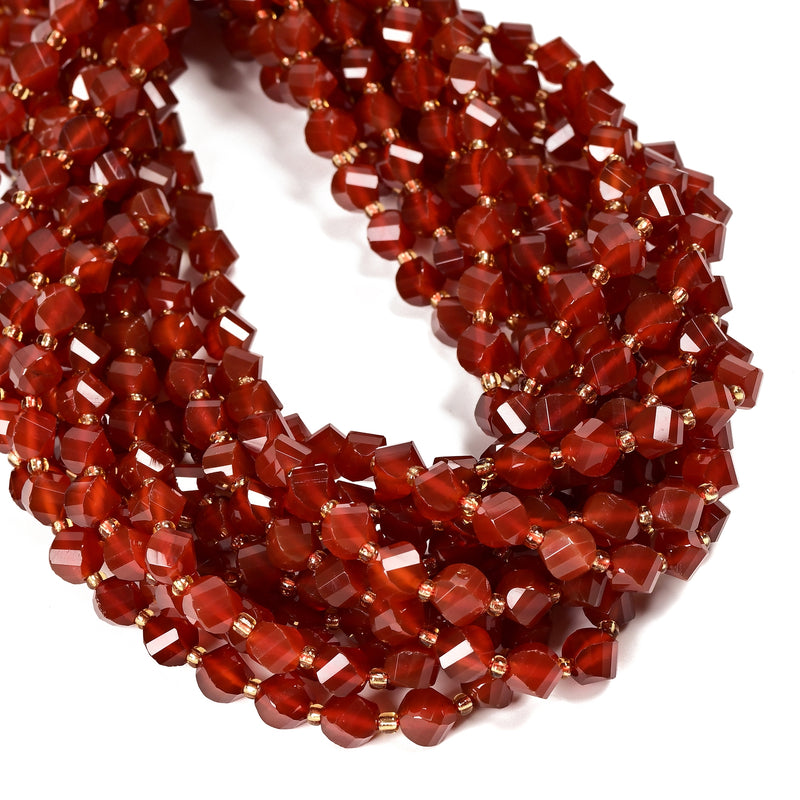 Natural Carnelian Faceted Spiral Twist Beads Size 8mm 15.5'' Strand