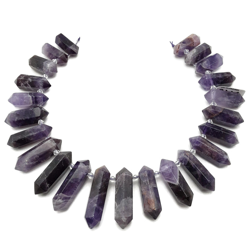 Natural Amethyst Graduated Top Drill Faceted Points Beads 30-40mm 15.5" Strand