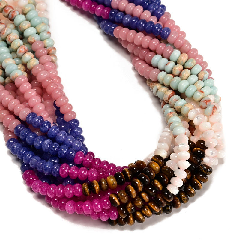 12 Gradient Multi-color Gemstone Smooth Rondelle Beads Size 4x6mm 15.5" Strand