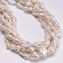 Natural White Fresh Water Pearl Baroque Beads Size 10-12x18-21mm 15.5" Strand