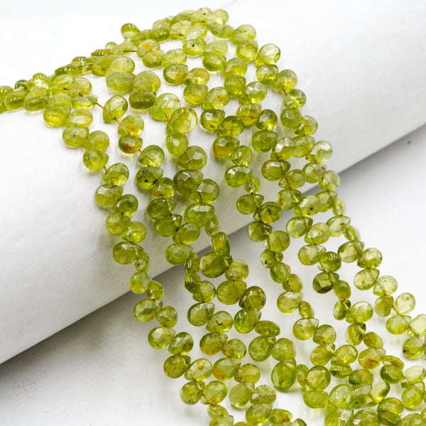 Natural Peridot Faceted Flat Teardrop Beads Size 5x7mm 16" Strand