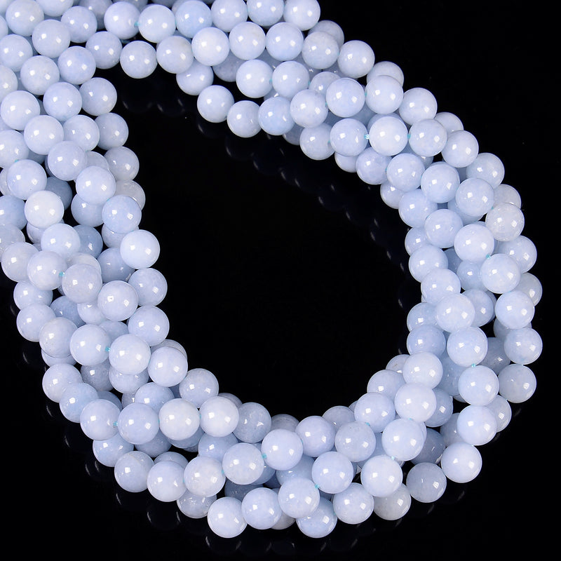 Aquamarine Color Dyed Jade Smooth Round Beads Size 6.5mm 8mm 10mm 15.5" Strand