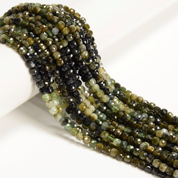 Gradient Natural Green Tourmaline Faceted Cube Beads Size 4mm 15.5'' Strand