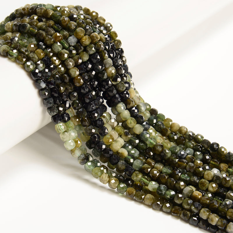Gradient Natural Green Tourmaline Faceted Cube Beads Size 4mm 15.5'' Strand
