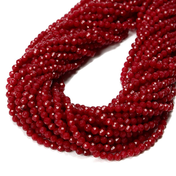 Ruby Color Dyed Jade Hard Faceted Round Beads Size 4mm 15.5'' Strand