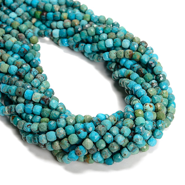 Natural Genuine Blue Turquoise Faceted Cube Beads Size 5-6mm 15.5'' Strand