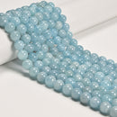 Natural Aquamarine Smooth Round Beads Size 9mm 10mm 11mm 12mm 15.5" Strand