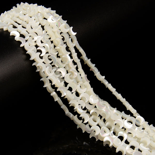 Iridescent White Mother of Pearl MOP Shell Moon Shape Beads 6mm 15.5" Strand