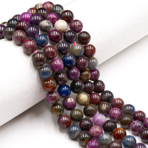Natural Ruby & Sapphire Smooth Round Beads Size 10mm 15.5'' Strand