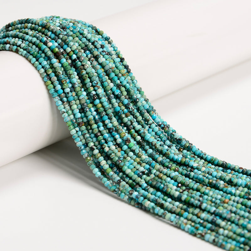 Natural Blue Turquoise Faceted Rondelle Beads Size 1.5x2mm 15.5'' Strand