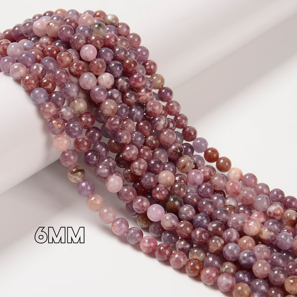 Grade AA Natural Lepidolite Smooth Round Beads Size 4mm 6mm 15.5" Strand