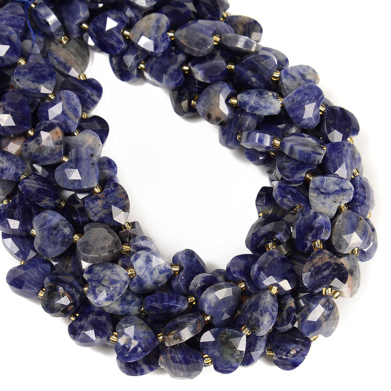 Natural Sodalite Faceted Heart Shape Beads Size 13x14mm 15.5'' Strand