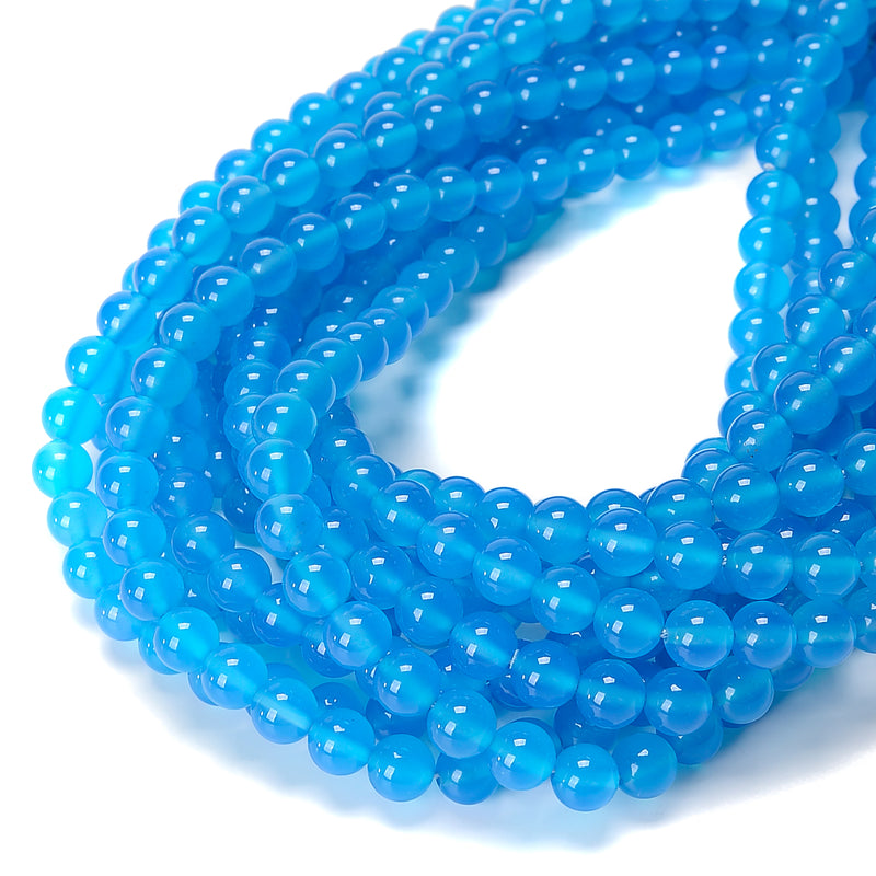 Aqua Color Dyed Agate Smooth Round Beads Size 8mm 10mm 15.5'' Strand