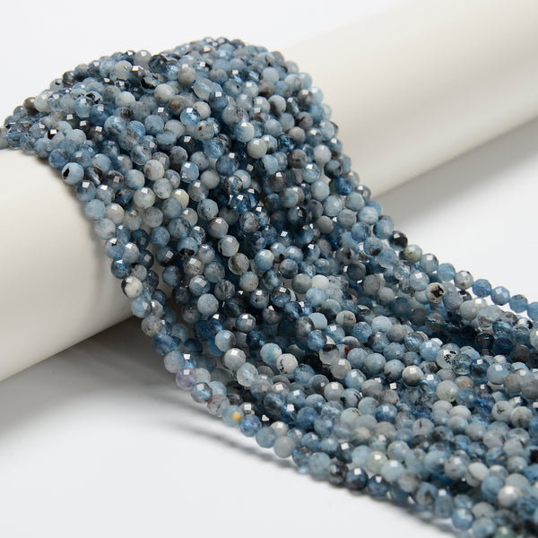Natural Dark Blue Aquamarine Faceted Round Beads Size 4mm 15.5'' Strand