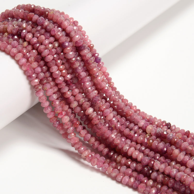 Grade A Natural Pink Tourmaline Faceted Rondelle Beads 2x4mm 3x5mm 15.5'' Strand