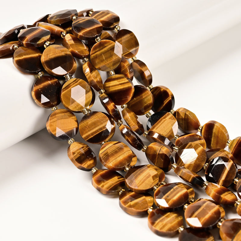 Natural Yellow Tiger Eye Faceted Coin Beads Size 15mm 15.5" Strand