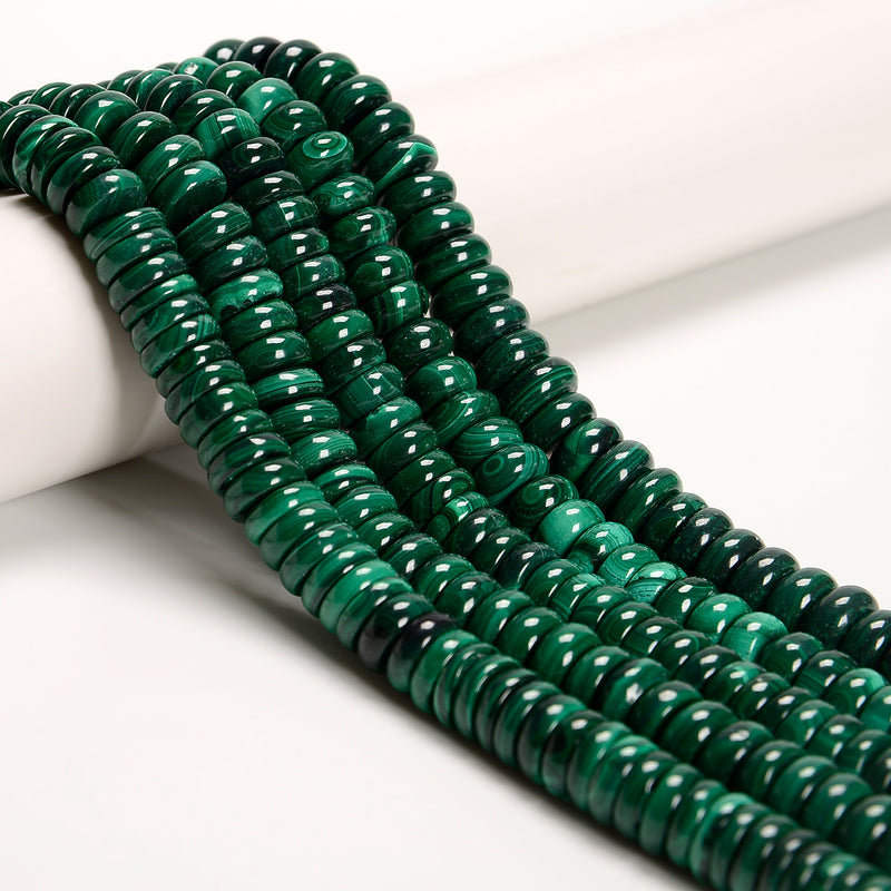 Natural Light & Dark Green Malachite Smooth Rondelle Beads 4-5x11-12mm 15.5''Std