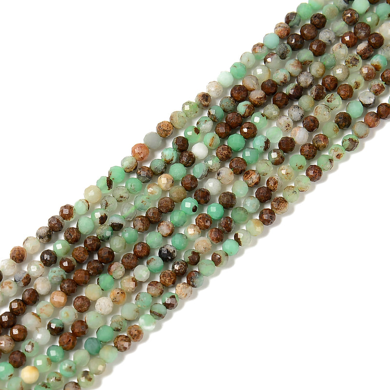 Natural Green Brown Chrysoprase Faceted Round Beads Size 3mm 4mm 15.5'' Strand
