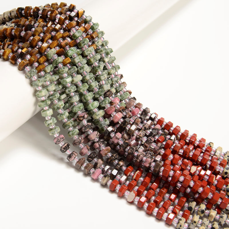 10 Gradient Multi-color Gemstone Hexagonal Rondelle Wheel Beads 3x6mm 15" Strand