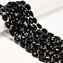 Black Onyx Faceted Flat Oval Shape Beads Size 9x14mm 15" Strand
