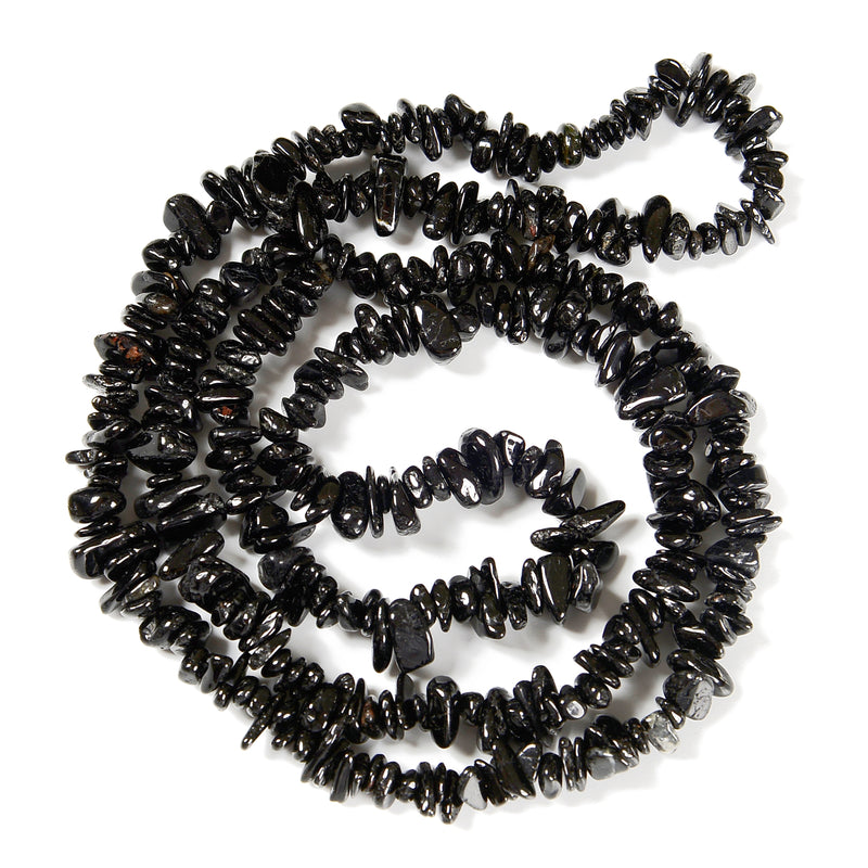 Natural Black Tourmaline Irregular Pebble Nugget Chips Beads Size 7-8mm 32" Strd