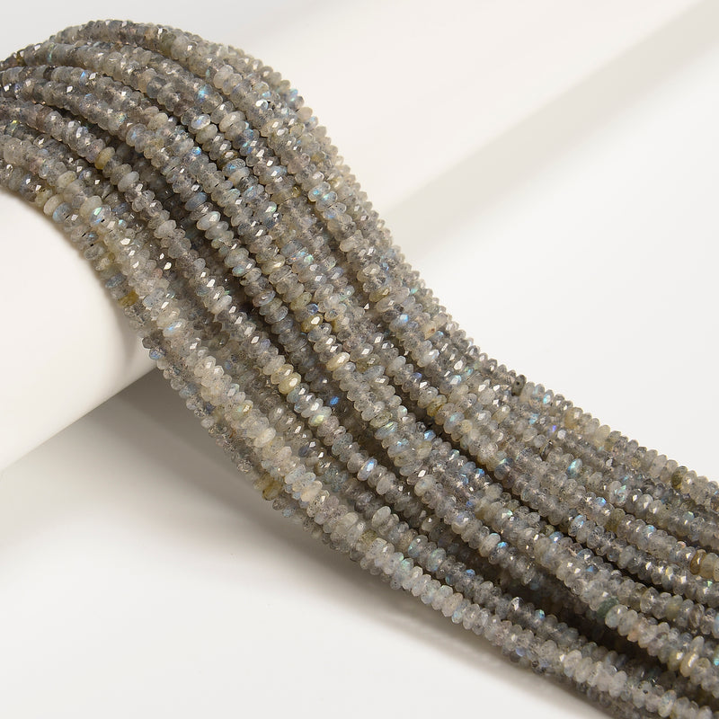 Natural Gray Labradorite Faceted Rondelle Beads Size 2x4mm 15.5'' Strand