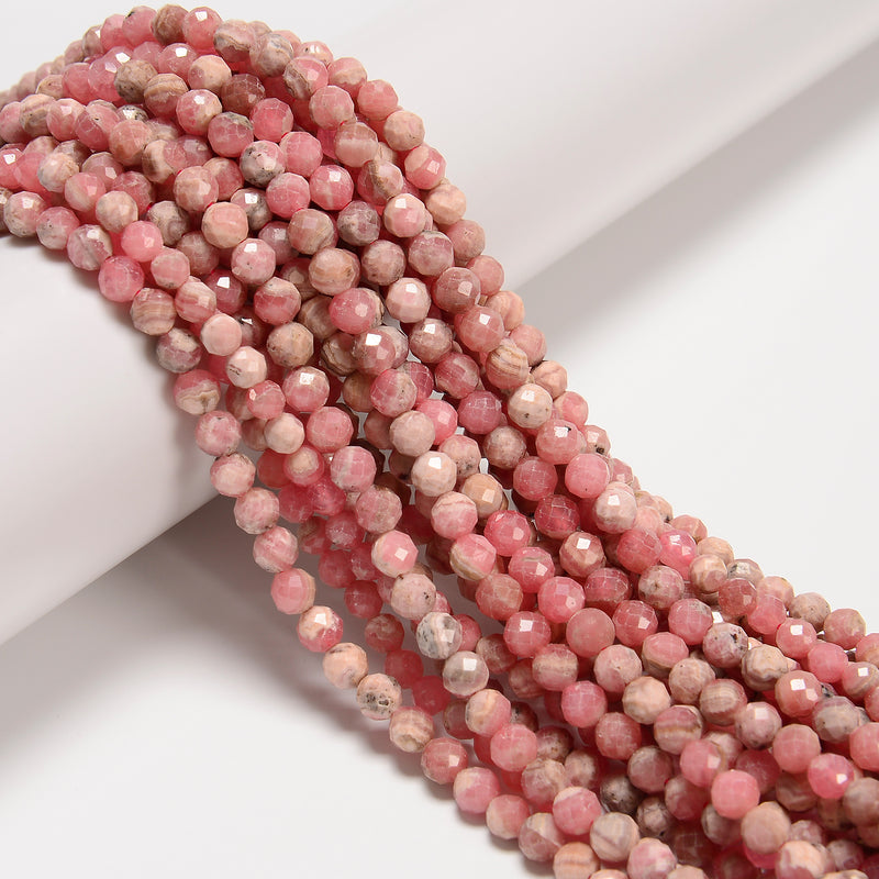 Natural Rhodochrosite Faceted Round Beads Size 2mm 4mm 5mm 15.5" Strand