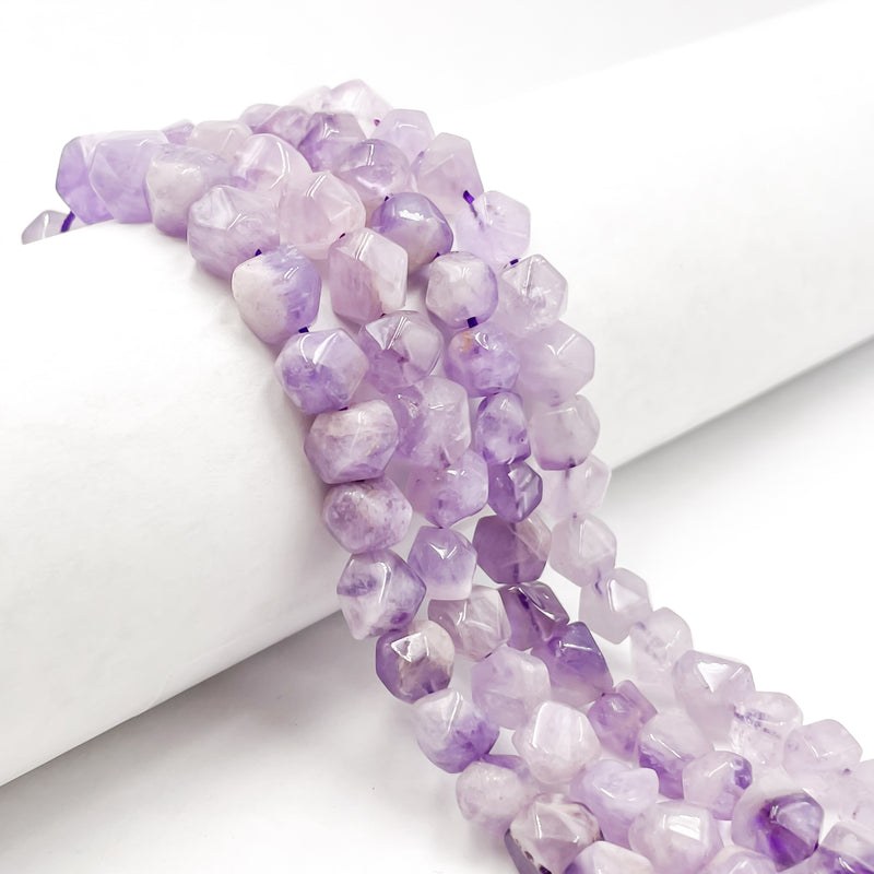 Natural Light Amethyst Smooth Faceted Nugget Chunks Approx. 8mm 15.5" Strand