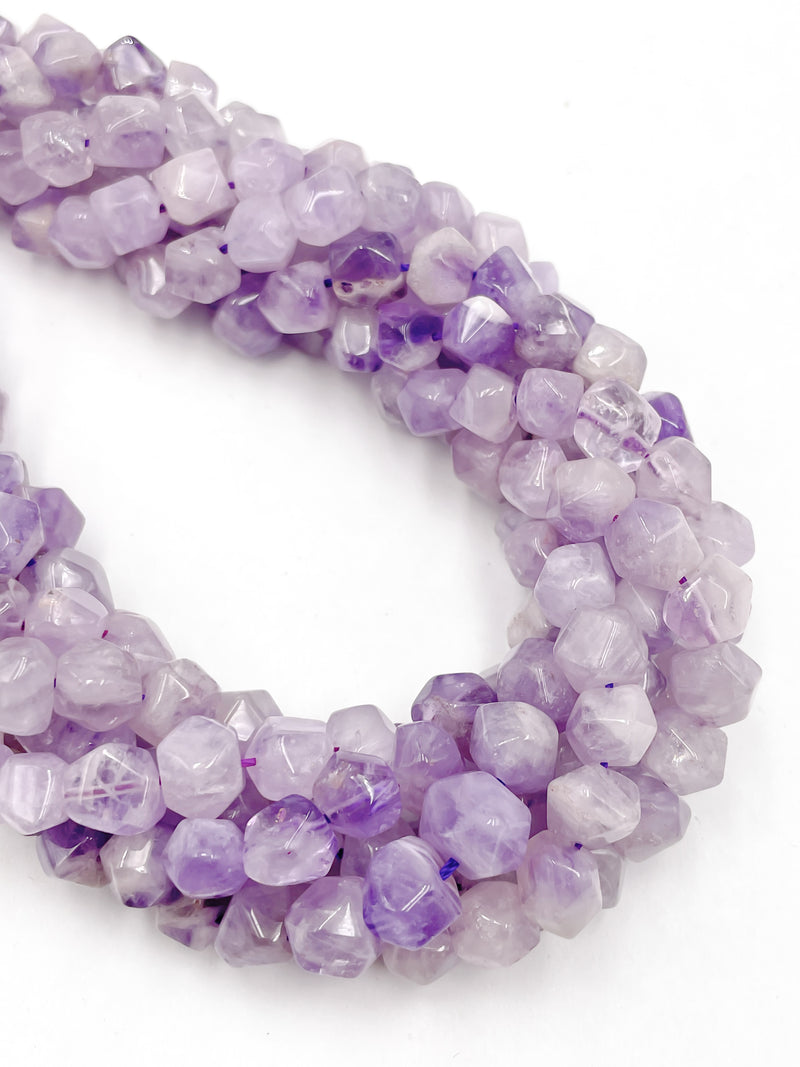 Natural Light Amethyst Smooth Faceted Nugget Chunks Approx. 8mm 15.5" Strand