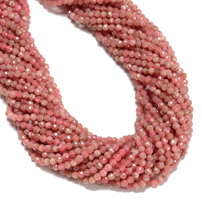 Grade A Natural Rhodochrosite Faceted Round Beads Size 3mm 15.5" Strand