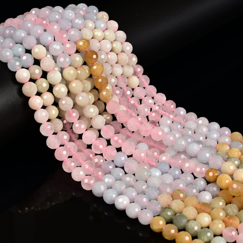 Gradient Natural Morganite Faceted Round Beads Size 6mm 8mm Size 15.5" Strand