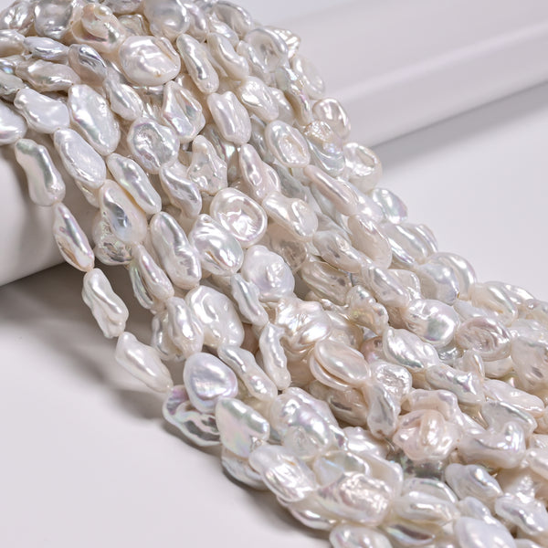 White Fresh Water Pearl Irregular Chunk Beads 9-10x11-12mm 11-12x14-16mm 15"Strd