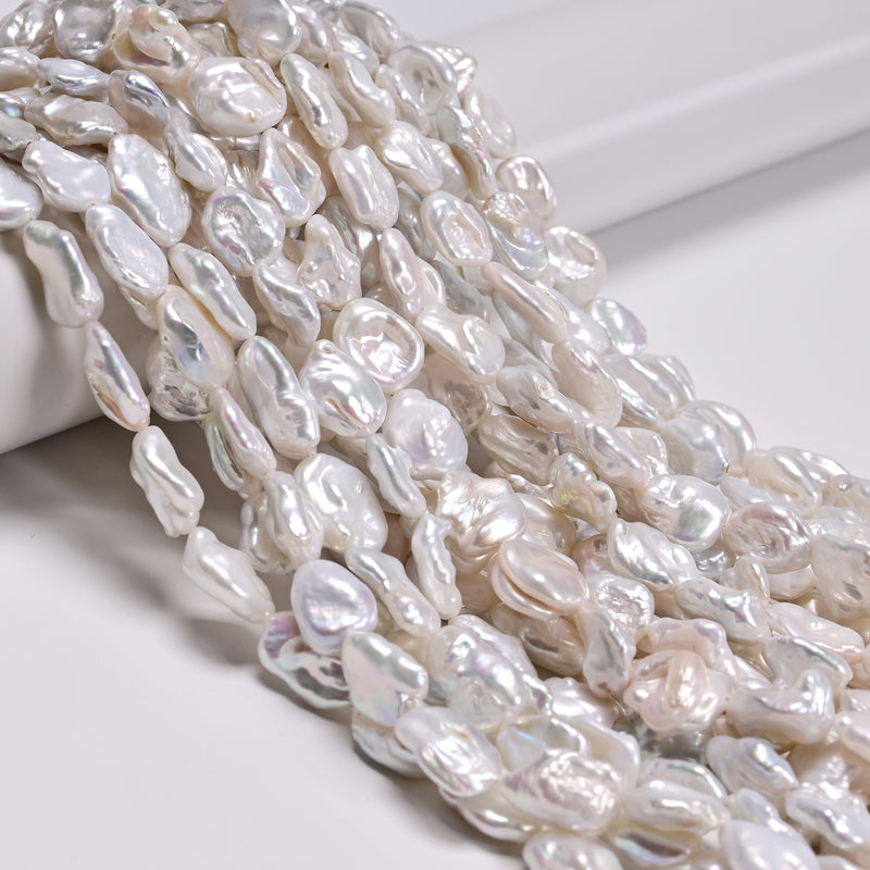 White Fresh Water Pearl Irregular Chunk Beads 9-10x11-12mm 11-12x14-16mm 15"Strd