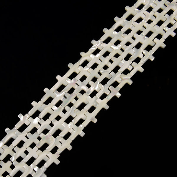 Iridescent White Mother of Pearl MOP Shell Cross Beads 8x13mm 12x16mm 15.5" Strd