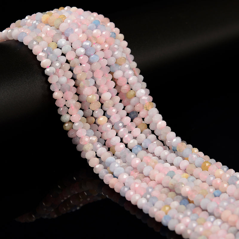 Grade AA Natural Multi-color Morganite Faceted Rondelle Beads 4x5mm 15.5'' Strd